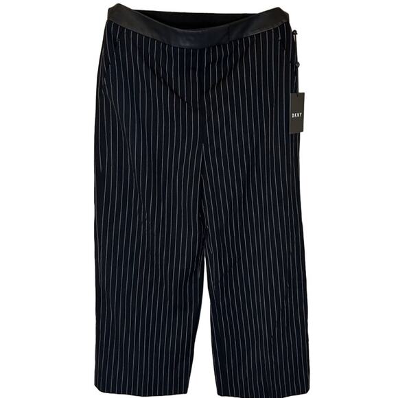 DKNY NWT‎ Women's Faux Leather Striped Wide High Rise Pull On Cropped Pants 4 - Picture 1 of 5
